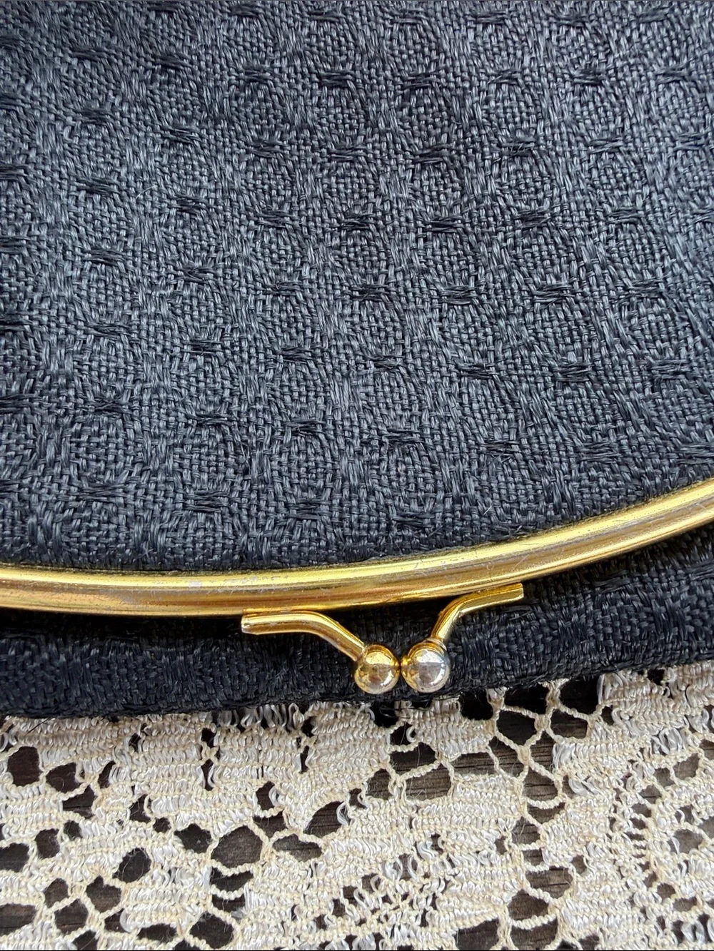Vintage 1960s Black Faille Evening Clutch – Gold Frame – Satin Interior